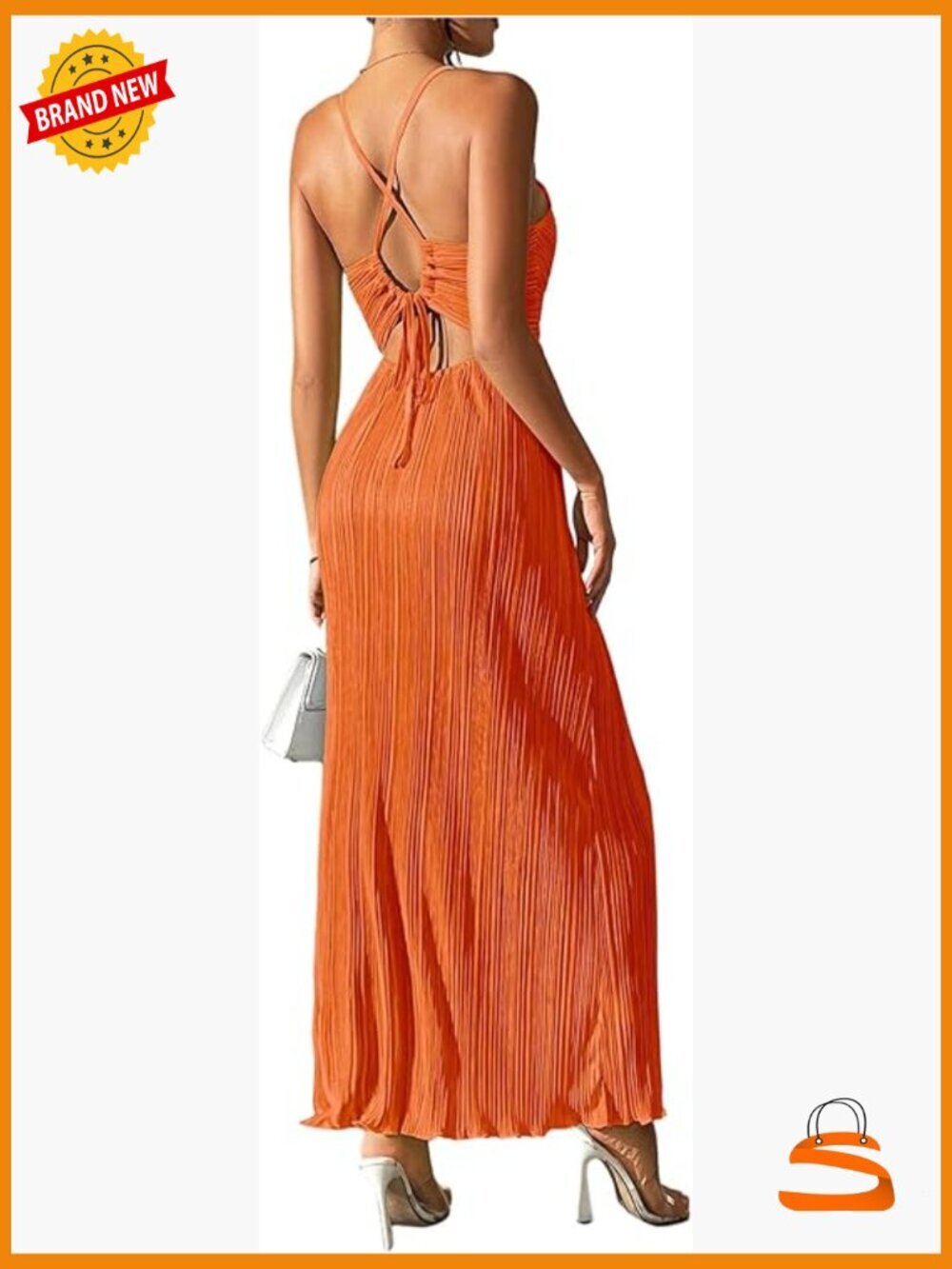 Textured V Neck Sundress Tie Back Spaghetti Strap Pleated A Line Maxi Dress